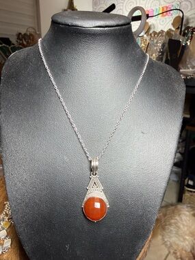 Handmade sterling Silver Pendant Necklace with Carnelian Stone